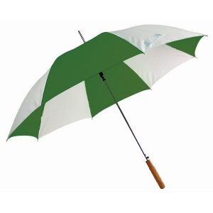 Зонт-трость Joy с деревянной ручкой, полуавтомат бело-зеленый с нанесением логотипа
