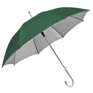 Зонт-трость с пластиковой ручкой под алюминий Silver, полуавтомат зелено-серебристый с нанесением логотипа
