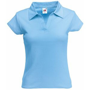 Поло женское Lady-Fit Rib Polo голубое с нанесением логотипа