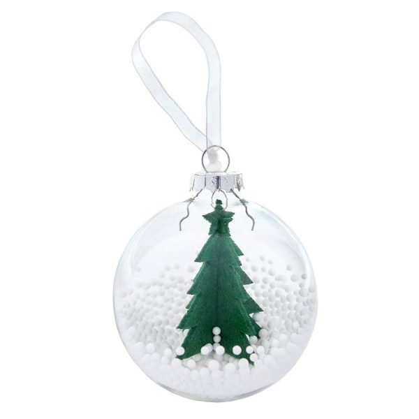 Шар новогодний Ель прозрачный с зеленой елью с нанесением логотипа